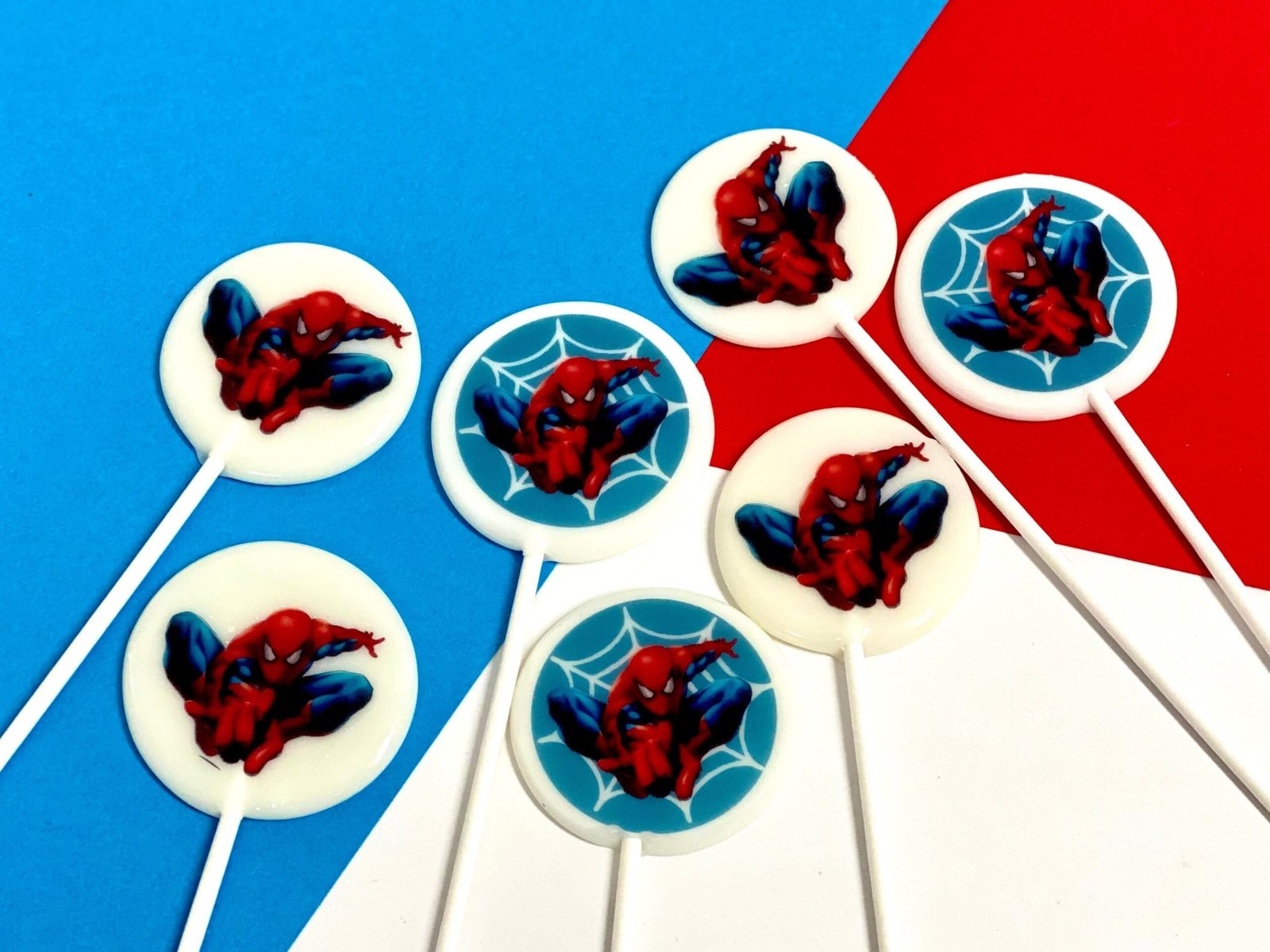 Piruletas Spiderman caramelo duro artesanal sin azúcar