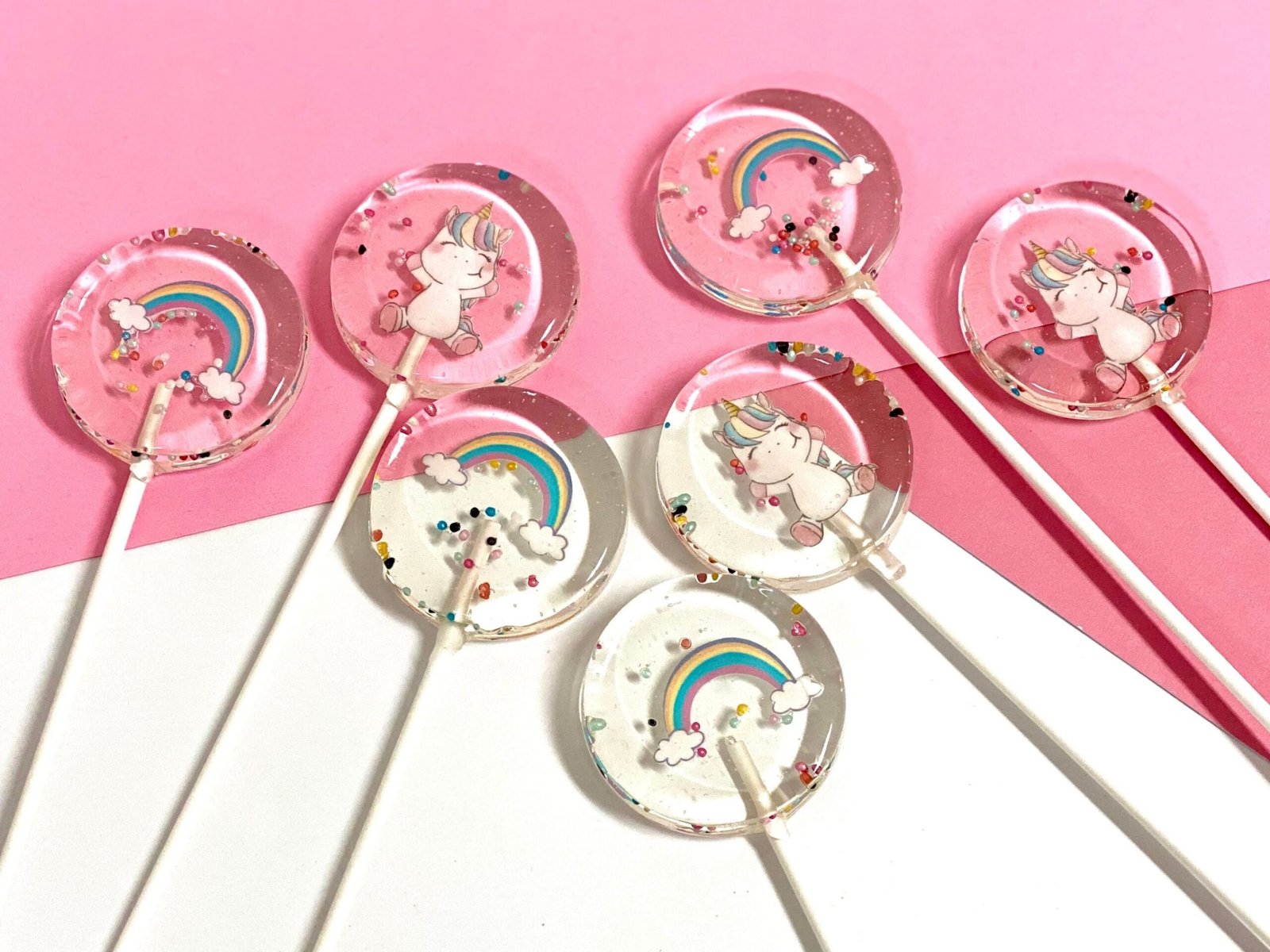 Piruletas personalizadas de unicornio y arcoíris para bebé, caramelos duros hechos a mano