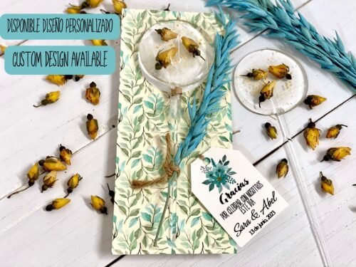 Recuerdos de boda Piruletas pequeñas de rosas amarillas hechas a mano. Caramelo duro