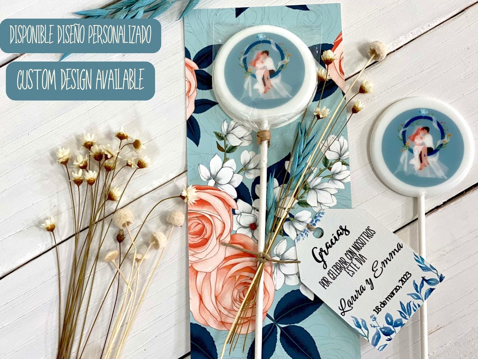 Favores de boda Piruletas de ilustración de boda hechas a mano personalizadas. Caramelo duro