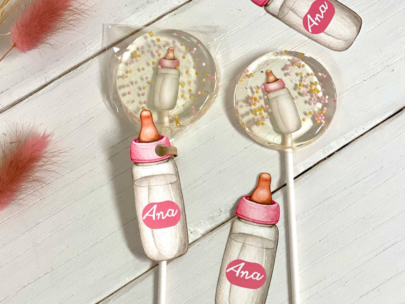 Baby born biberón piruletas rosa caramelo duro hecho a mano