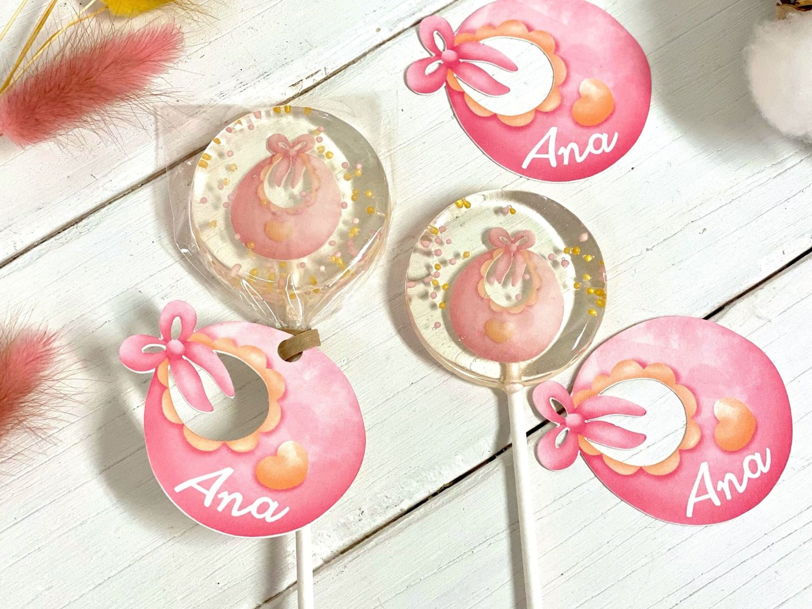 Baby born babero piruletas rosa caramelo duro hecho a mano