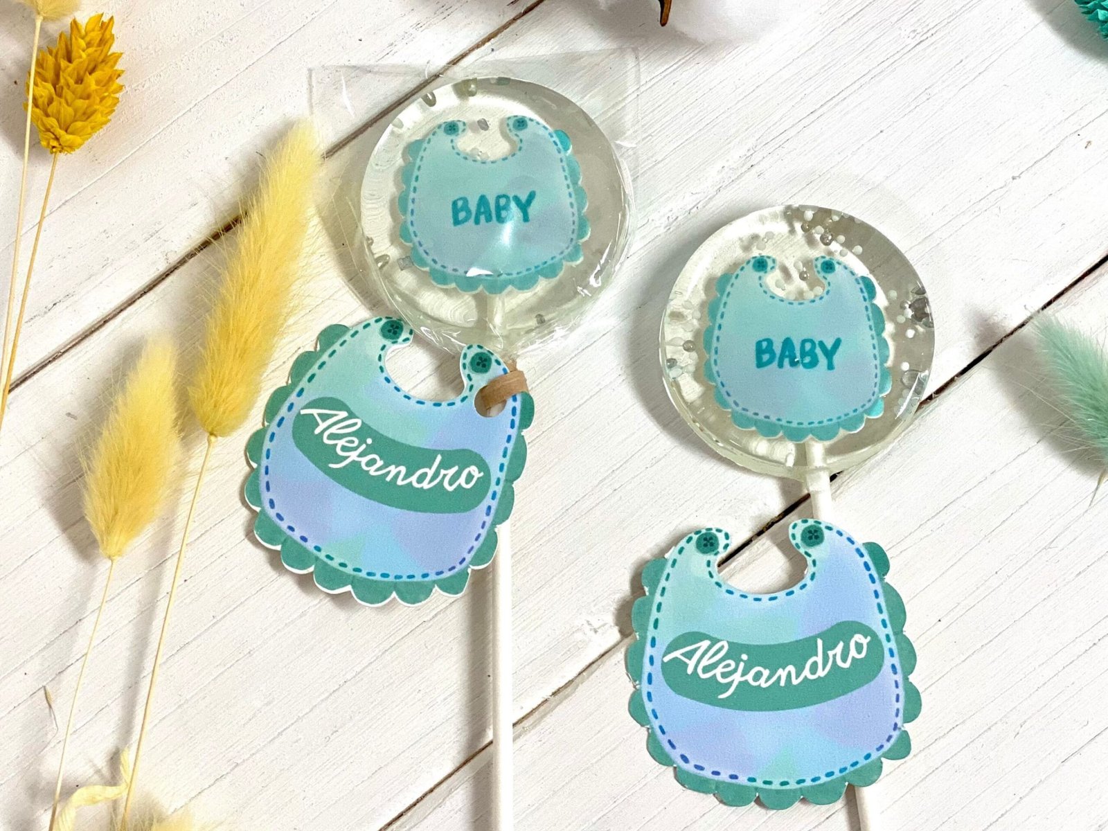 Babero baby born piruletas azul caramelo duro hecho a mano