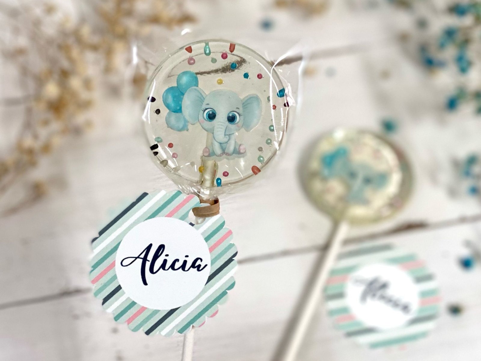 Piruletas de baby shower elefante azul caramelo duro hecho a mano - Imagen 4