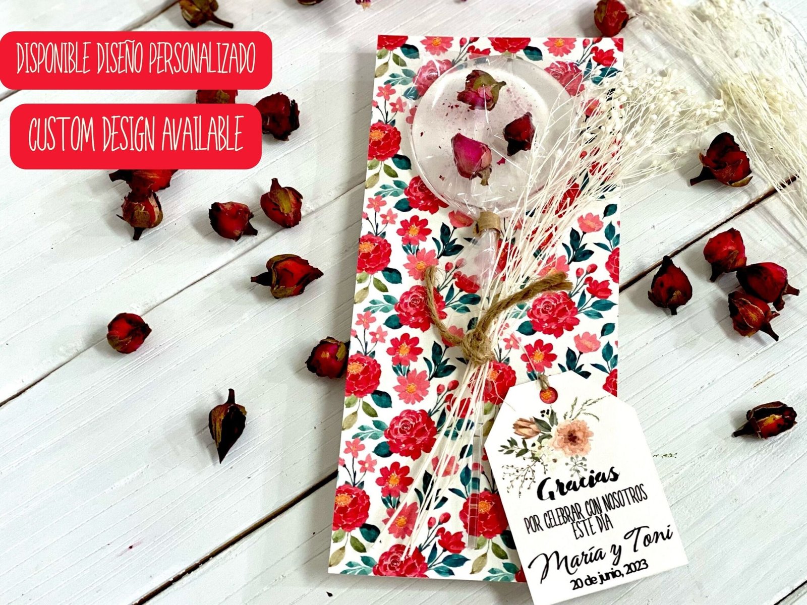 Recuerdos de boda Piruletas de rosas pequeñas hechas a mano. Caramelo duro