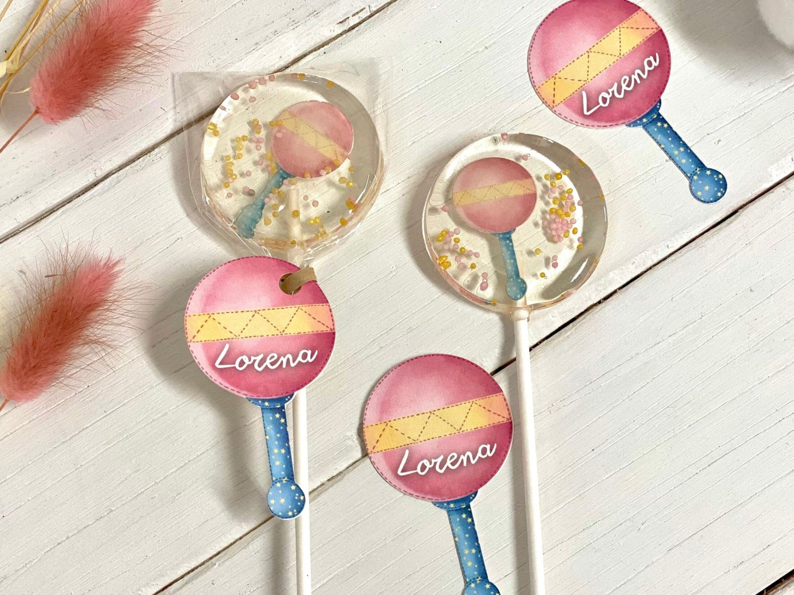 Baby born maracas piruletas rosa caramelo duro hecho a mano