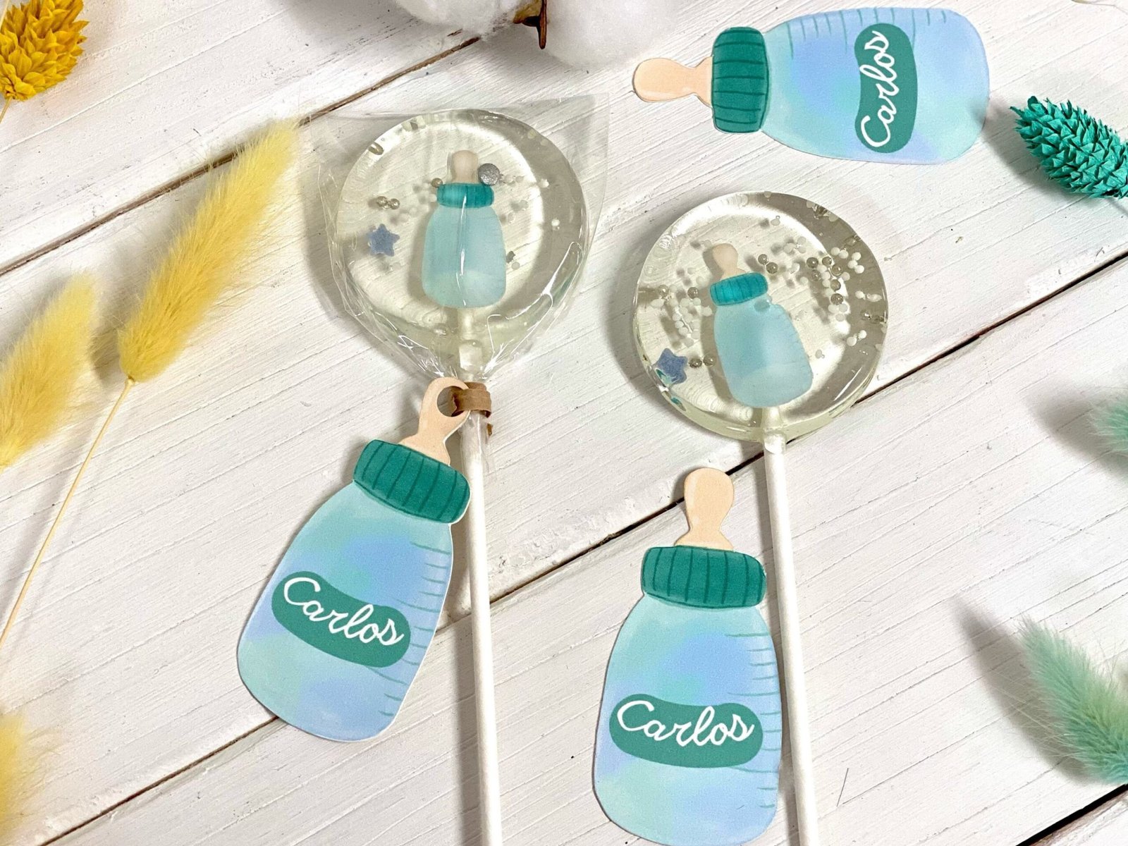 Baby born biberón piruletas azul caramelo duro hecho a mano