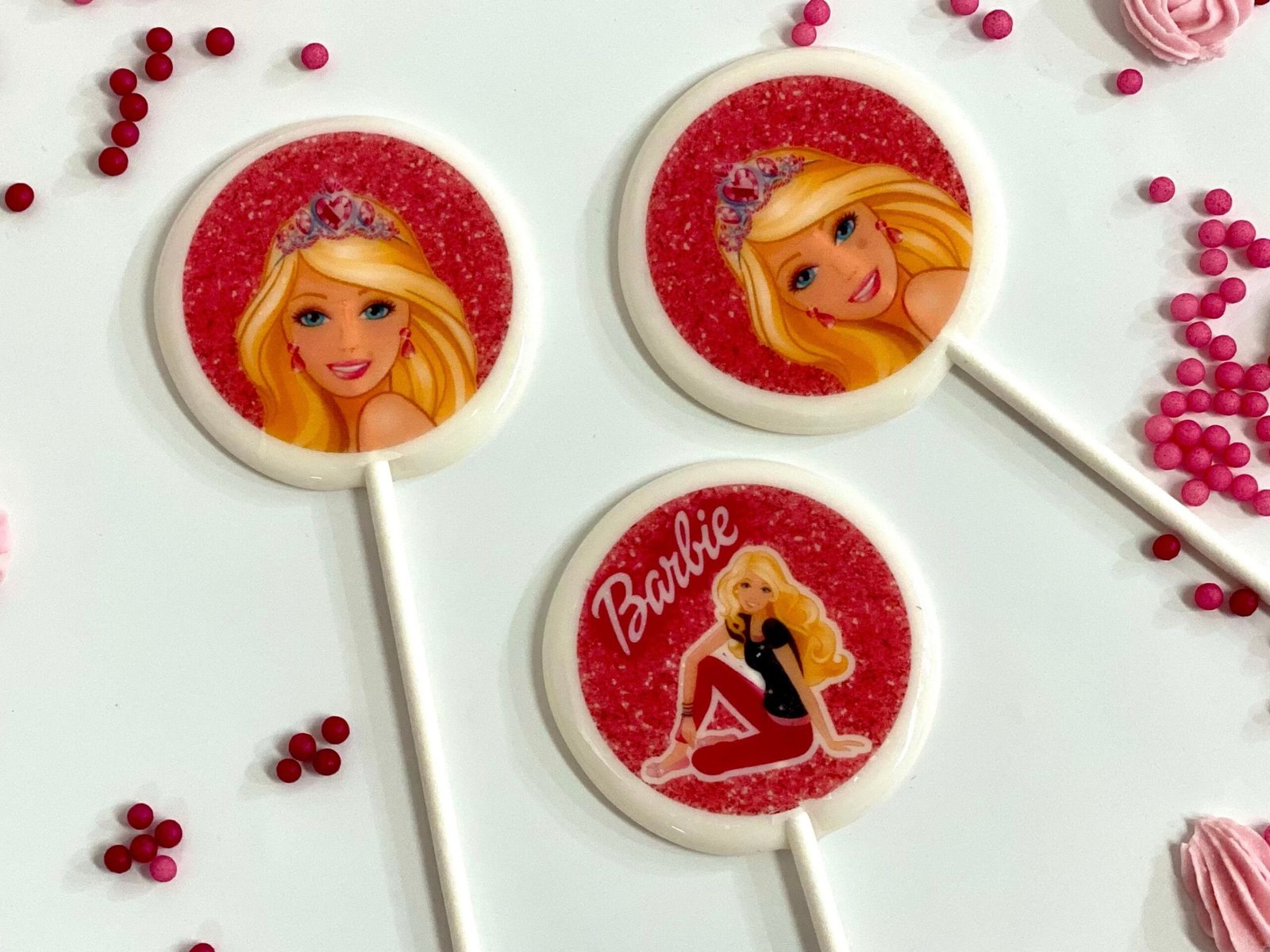 Barbie piruletas rosa hechas a mano sin azúcar