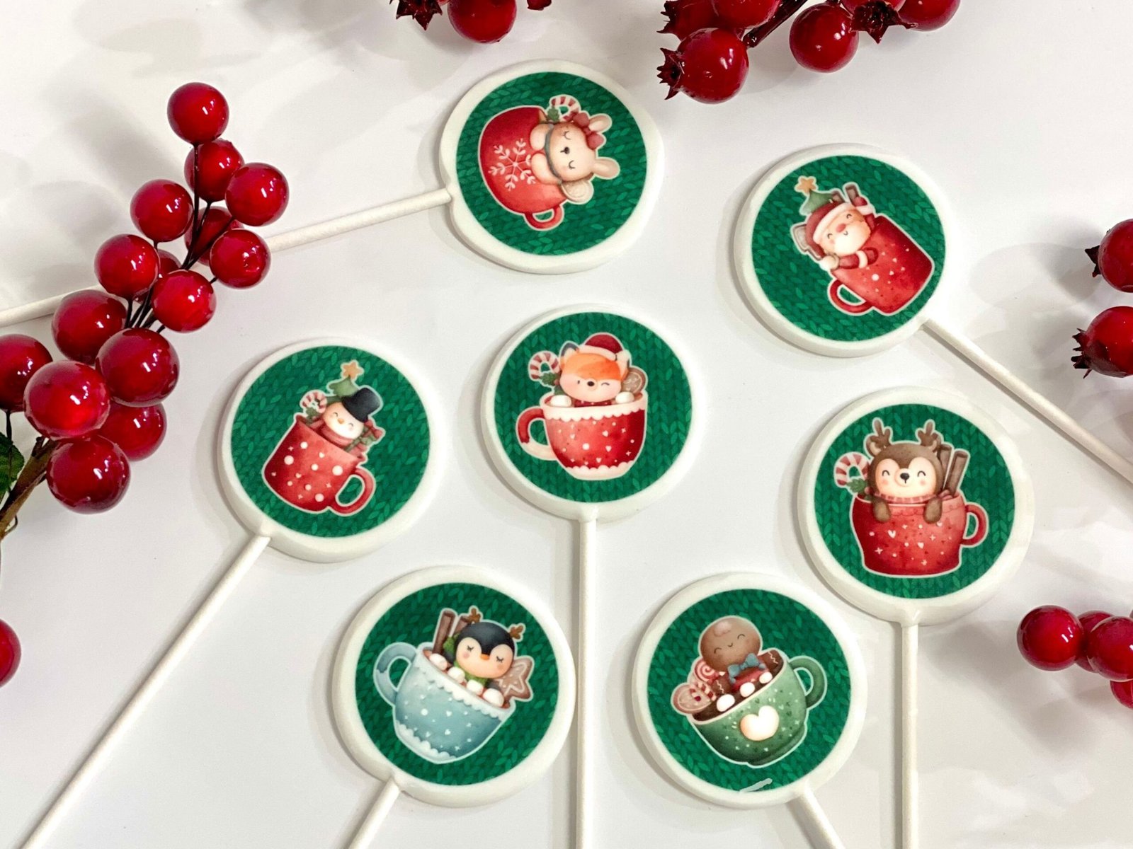 Tazas navideñas piruletas caramelo duro hecho a mano sin azúcar