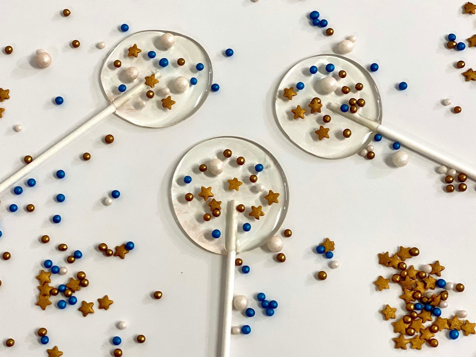 Piruletas Blue Christmas Sprinkles caramelo duro hecho a mano sin azúcar