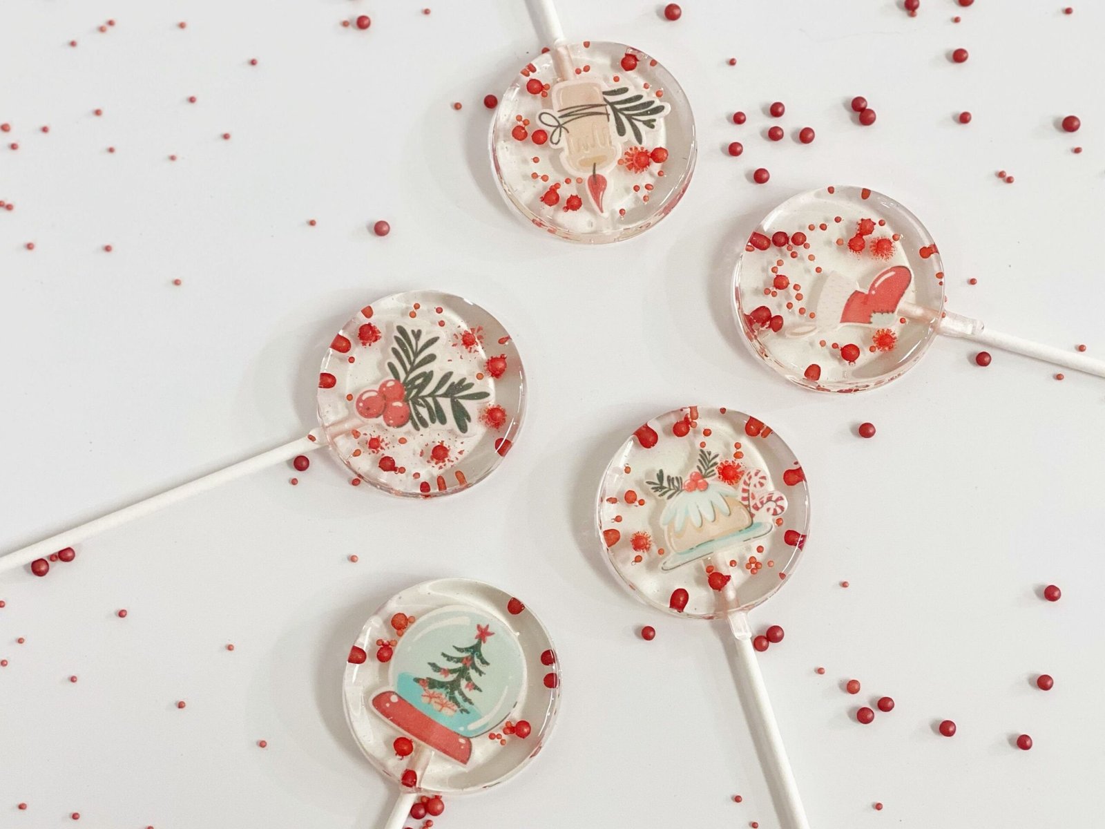 Patrón navideño piruletas de caramelo duro sin azúcar hecho a mano