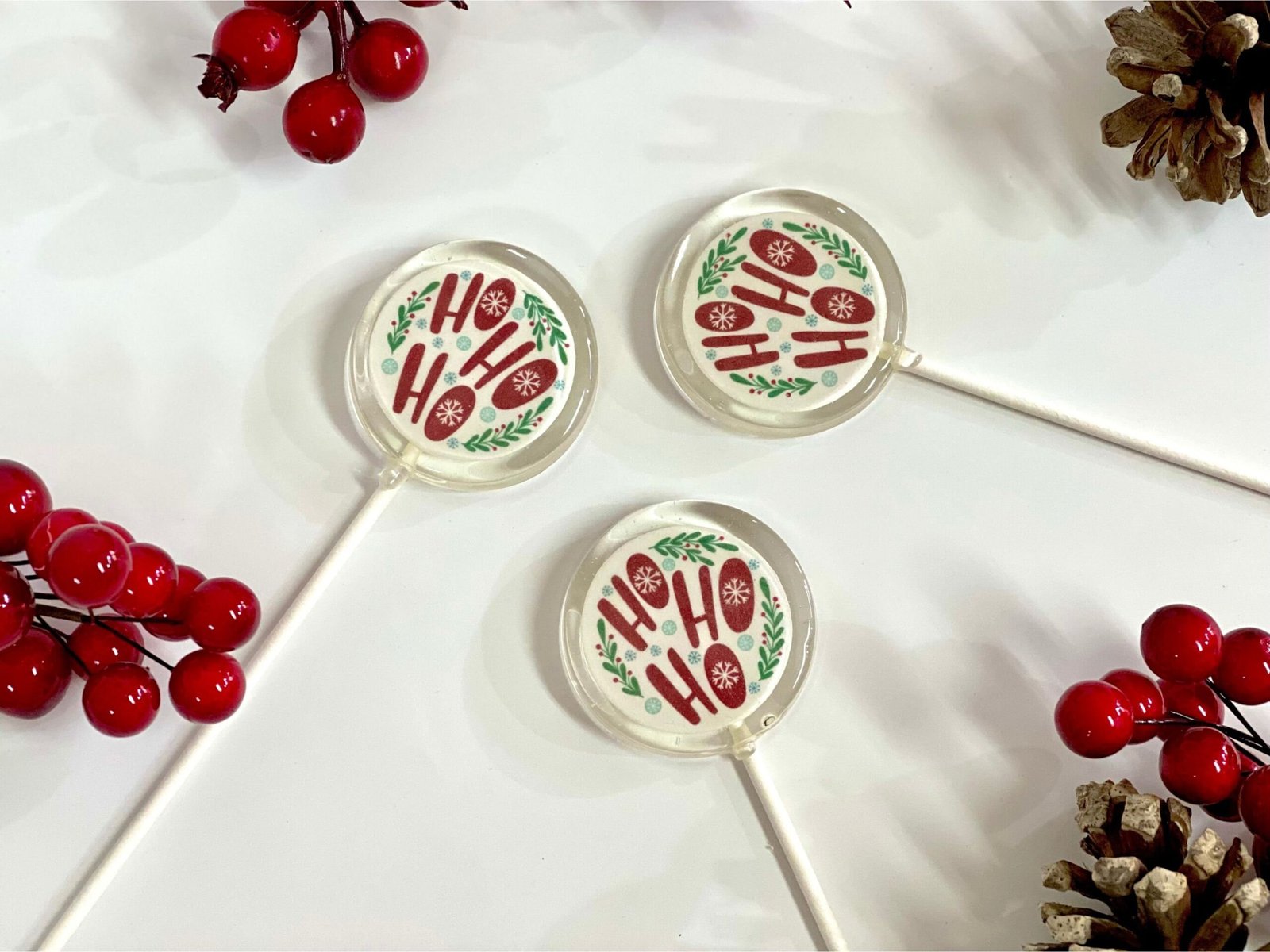 Piruletas navideñas Ho Ho Ho-liday, caramelos duros hechos a mano sin azúcar