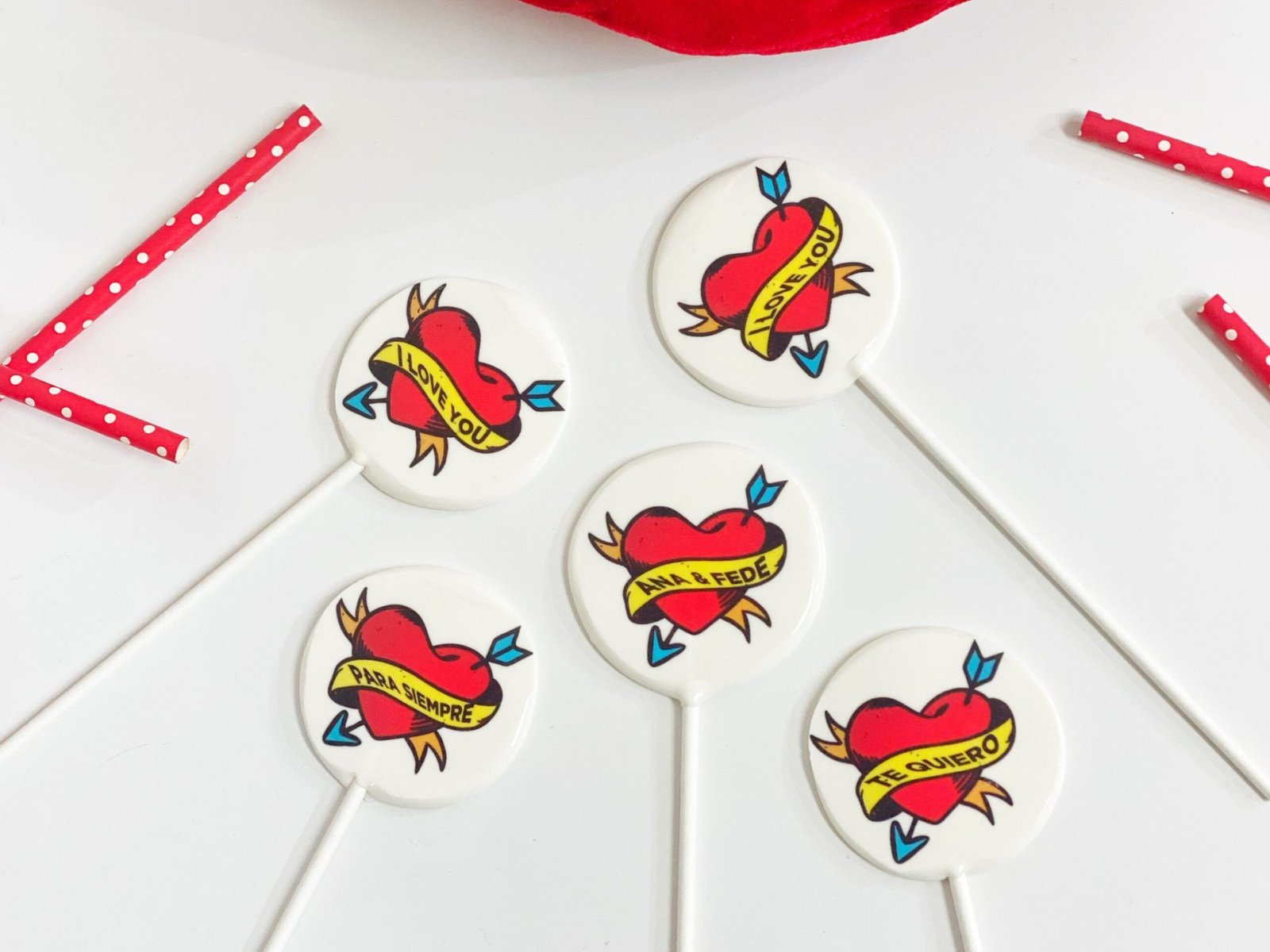 Piruletas de corazón de San Valentín Hard Candy sin azúcar hechas a mano