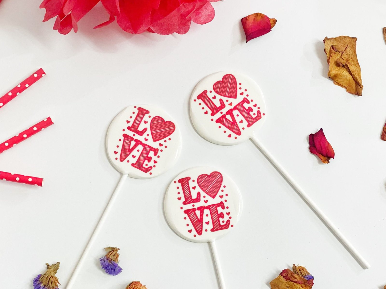 Piruletas Valentine’s Love Hard Candy hechas a mano sin azúcar