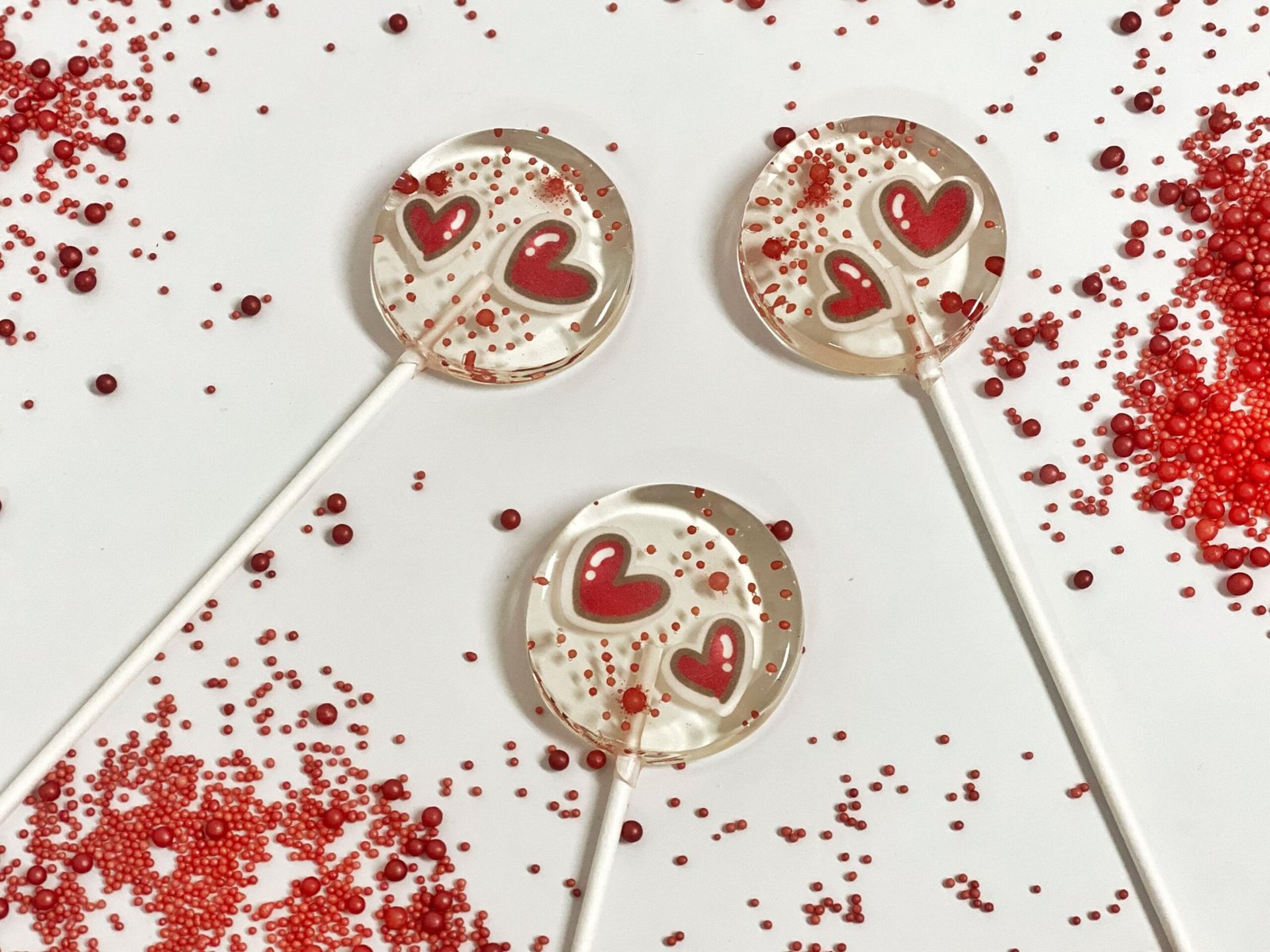 Piruletas de San Valentín Twin Hearts hechas a mano sin azúcar Hard Candy