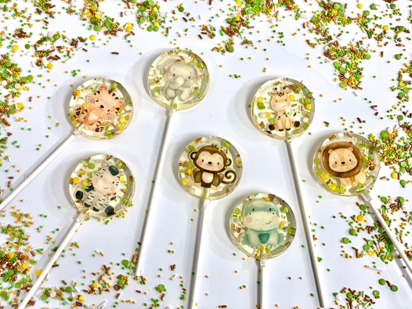 Piruletas de animales de safari, caramelos duros hechos a mano sin azúcar