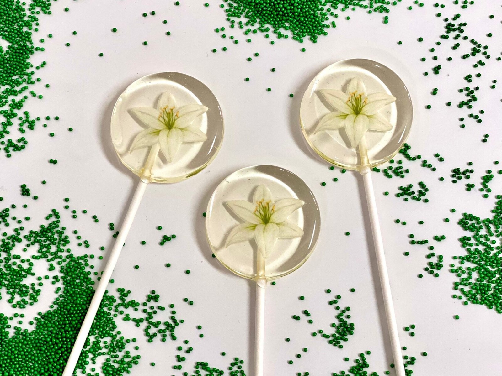 Piruletas White Lily caramelo duro hecho a mano sin azúcar