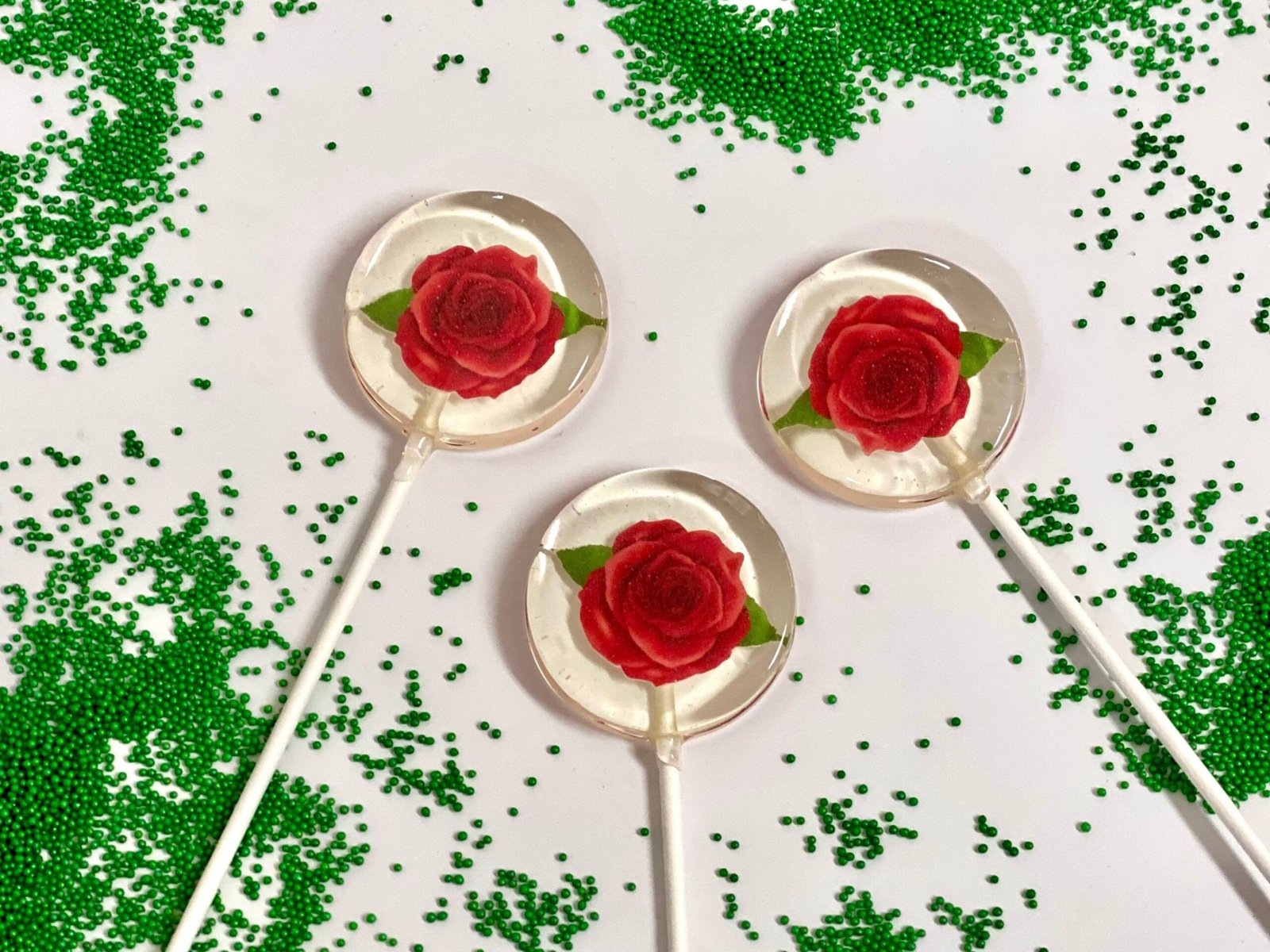 Piruletas de Rosa Roja, caramelo duro hecho a mano sin azúcar