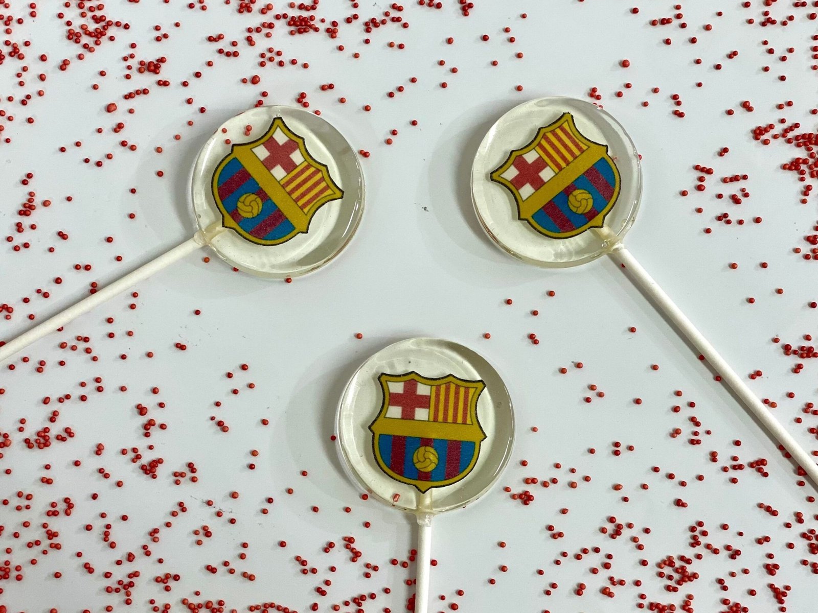 Piruletas Logo FC Barcelona caramelo duro artesanal sin azúcar