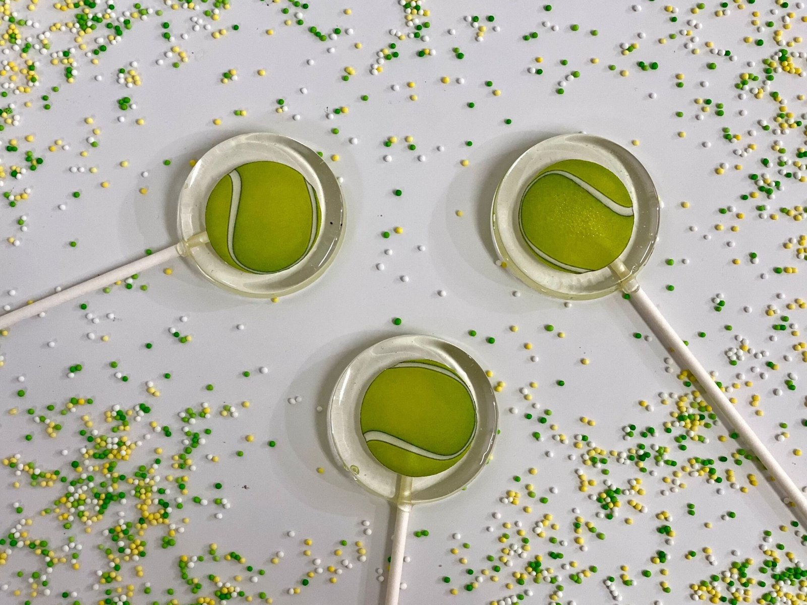 Piruletas de pelota de tenis, caramelo duro hecho a mano sin azúcar
