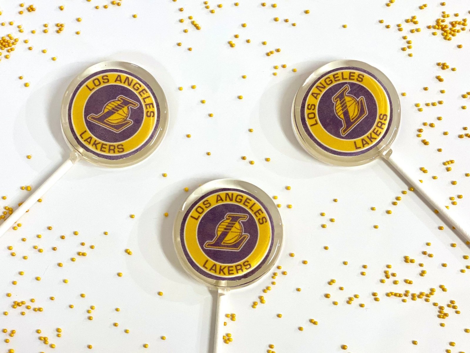 Piruletas de Los Angeles Lakers, caramelo duro hecho a mano sin azúcar