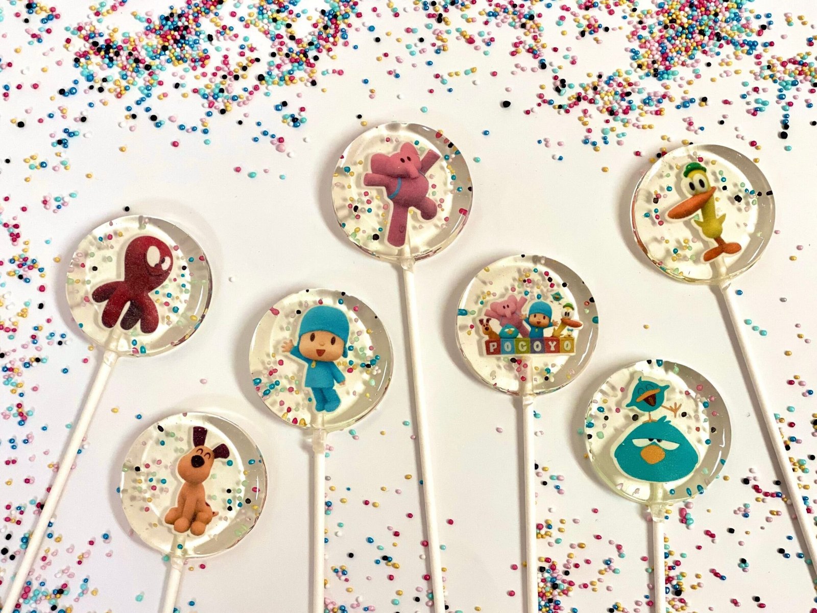 Piruletas Pocoyó de caramelo duro artesanal sin azúcar