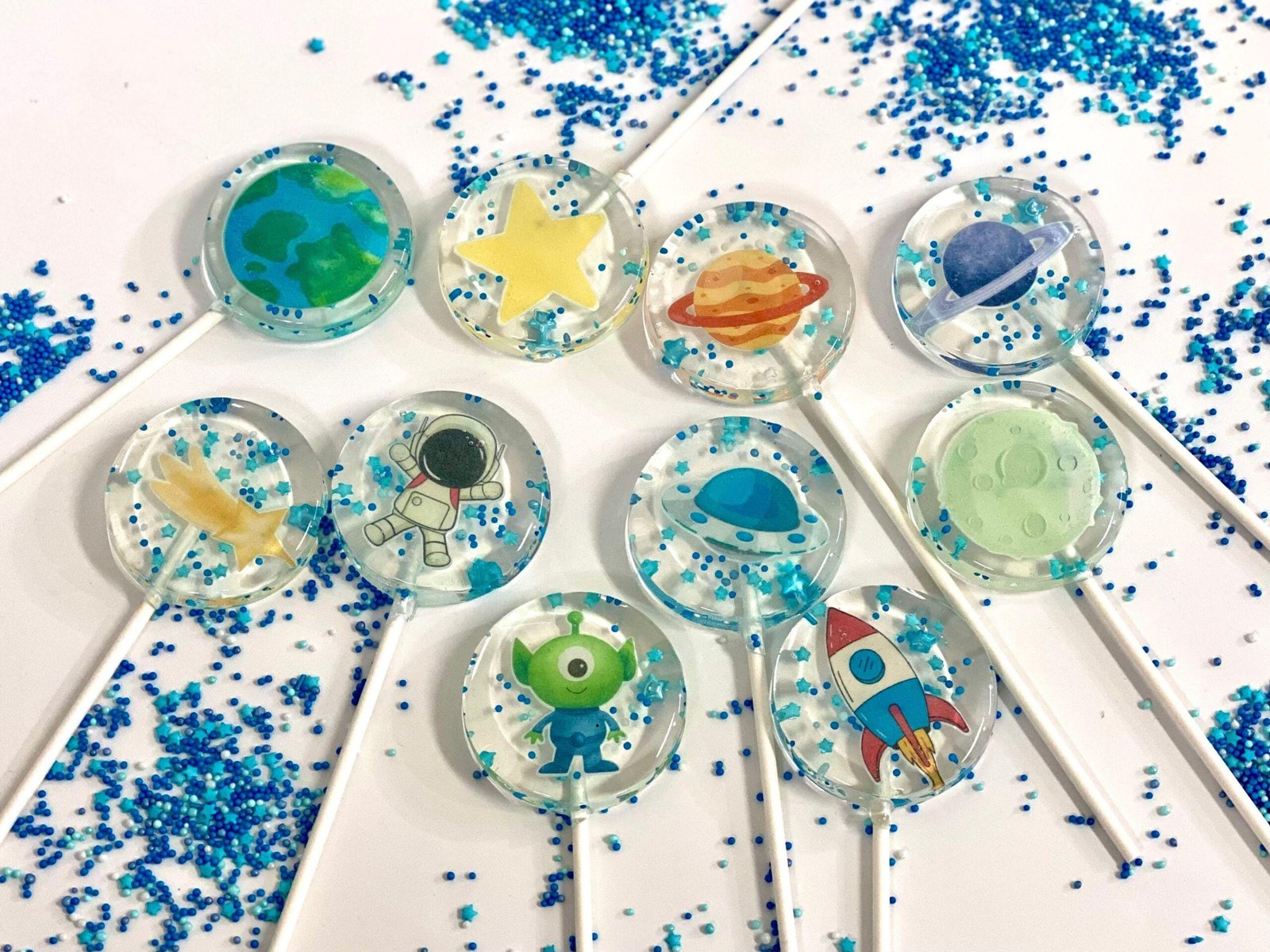 Piruletas espaciales, caramelos duros hechos a mano sin azúcar