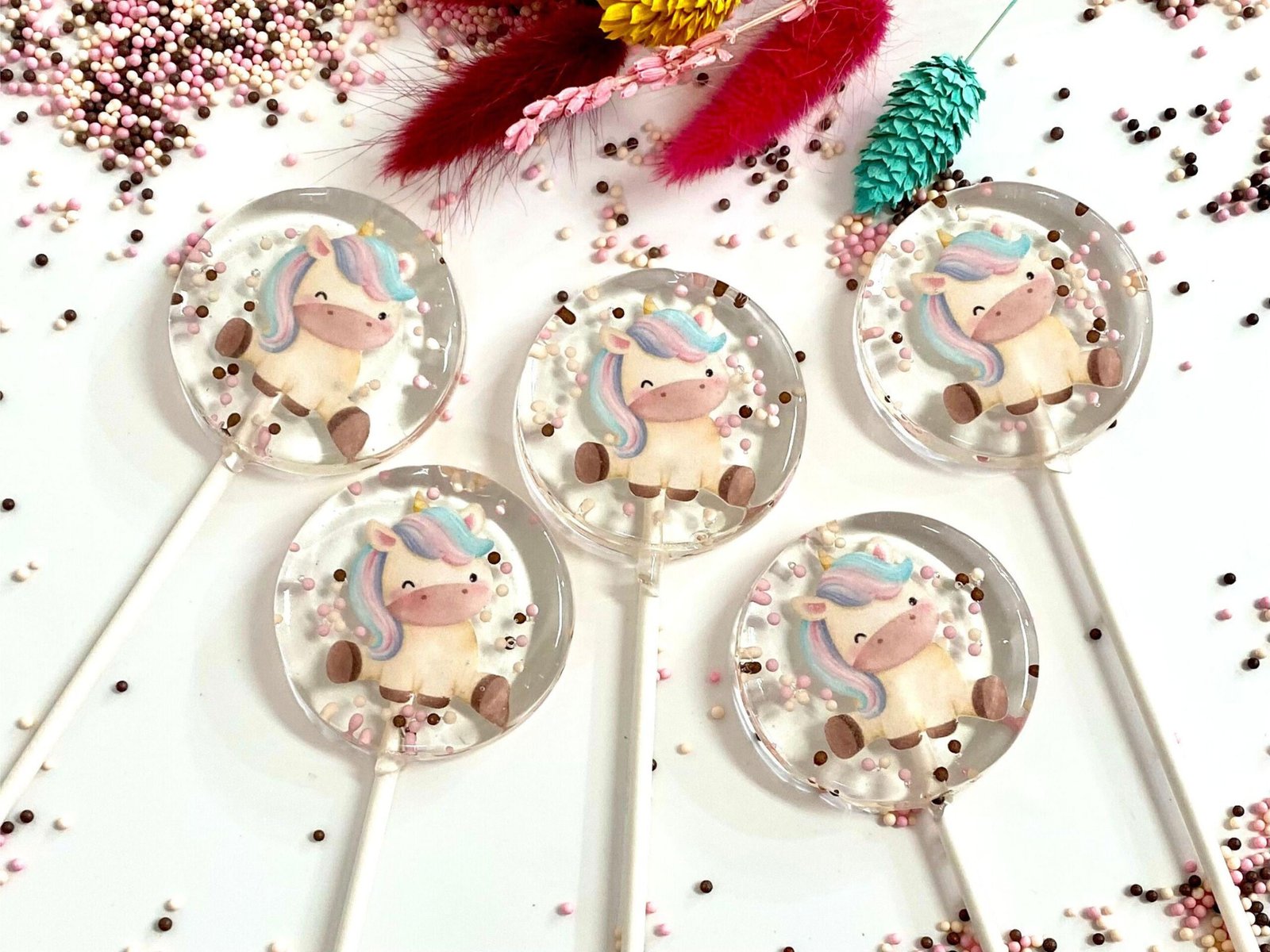 Piruletas de unicornio para bebé hechas a mano sin azúcar