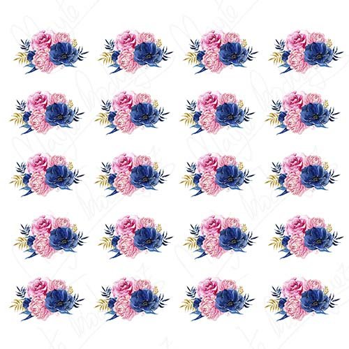 Bouquet flores azules y rosas acuarela